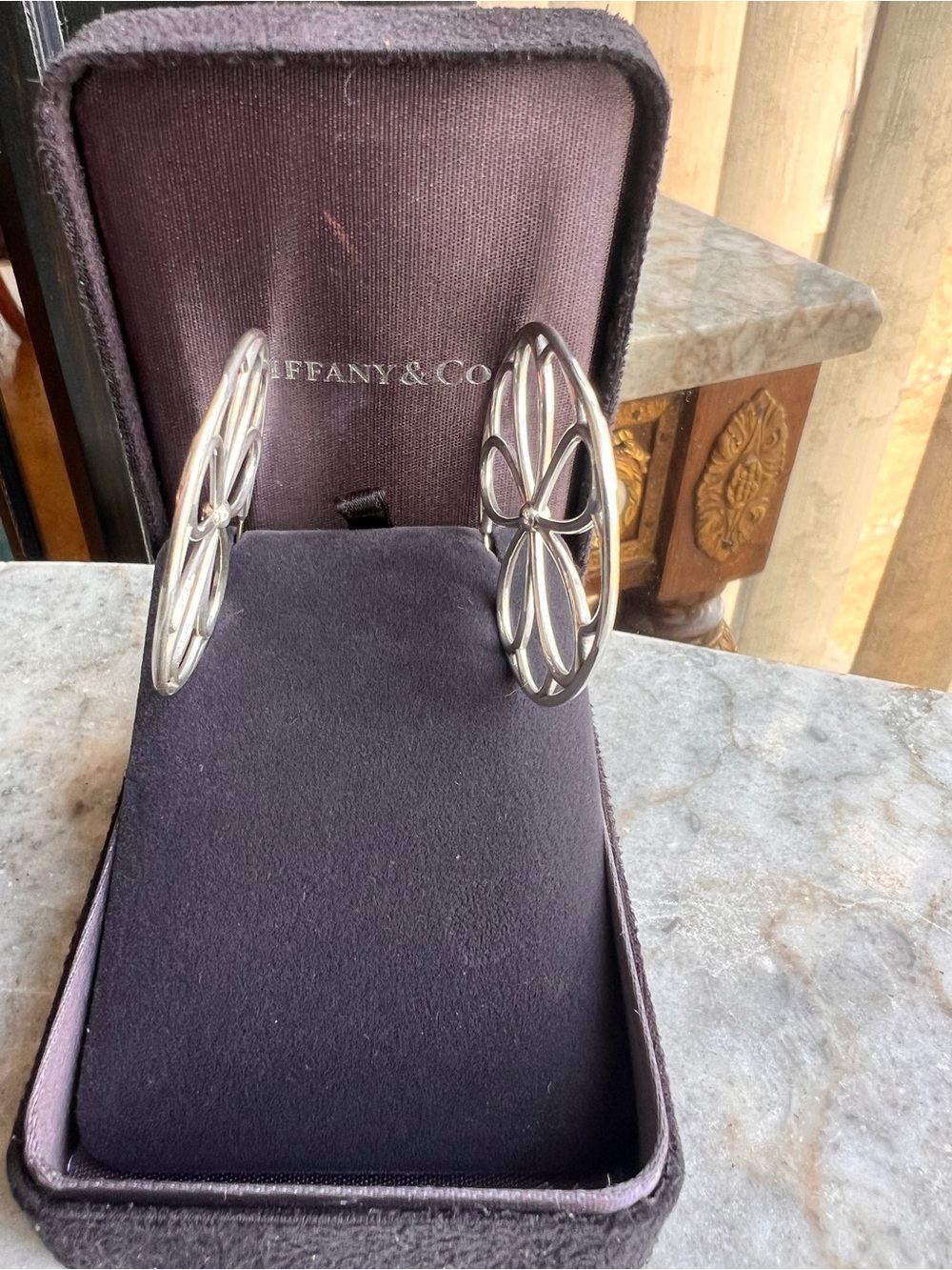 Tiffany & Co. Silver Floral Openwork Hoop Earrings - Picture 2 of 6